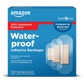 Amazon Basic Care waterproof bandage 1x2-5 inch protects wounds during daily activities