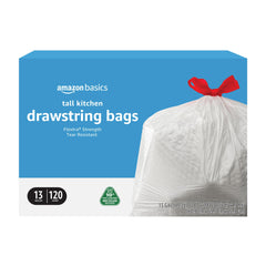 Amazon Basics 13-gallon tall trash bags; ideal for kitchen waste.