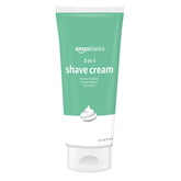 Amazon Basics 2-In-1 Shave Cream tube front view, fragrance-free for sensitive skin.