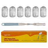 Amazon Basics 360° duster with extendable handle reaching high surfaces.