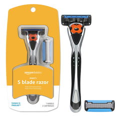 Amazon Basics 5-Blade MotionSphere razor handle with a flexible pivot for comfortable shaving