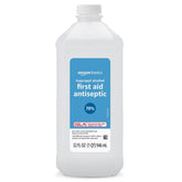 Amazon Basics 70% isopropyl alcohol bottle front for first aid and surface sanitization.