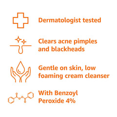 Amazon Basics Acne Cream Cleanser pump-dispense close-up highlighting fragrance-free use.