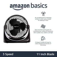 Amazon Basics air circulator fan on a desk enhancing airflow