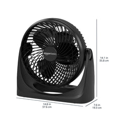 Amazon Basics air circulator fan with 90-degree tilt head directing breeze