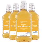 Amazon Basics antiseptic mouthwash original flavor bottle pour supports daily oral care.