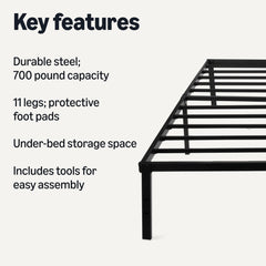 Amazon Basics bed frame with under-bed storage space for clutter-free bedrooms.