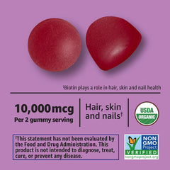 Amazon Basics Biotin gummies close-up highlighting cherry flavor and soft texture.