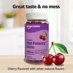 Amazon Basics Biotin label emphasizes vegetarian and organic attributes.
