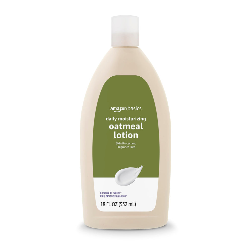 Amazon Basics oatmeal lotion bottle ready for fragrance-free daily moisture.