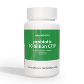 Amazon Basics Daily Probiotic bottle with 60 vegetarian capsules for daily digestive support.