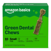 Amazon Basics dental dog chews 60-count pack front view helps clean teeth and freshen breath.
