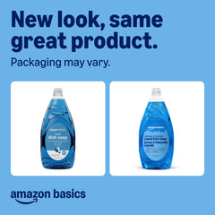 Amazon Basics dish soap cleans dishes and glassware for a sparkling result.