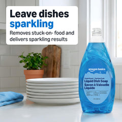 Amazon Basics four-pack display highlighting long-lasting bulk supply.