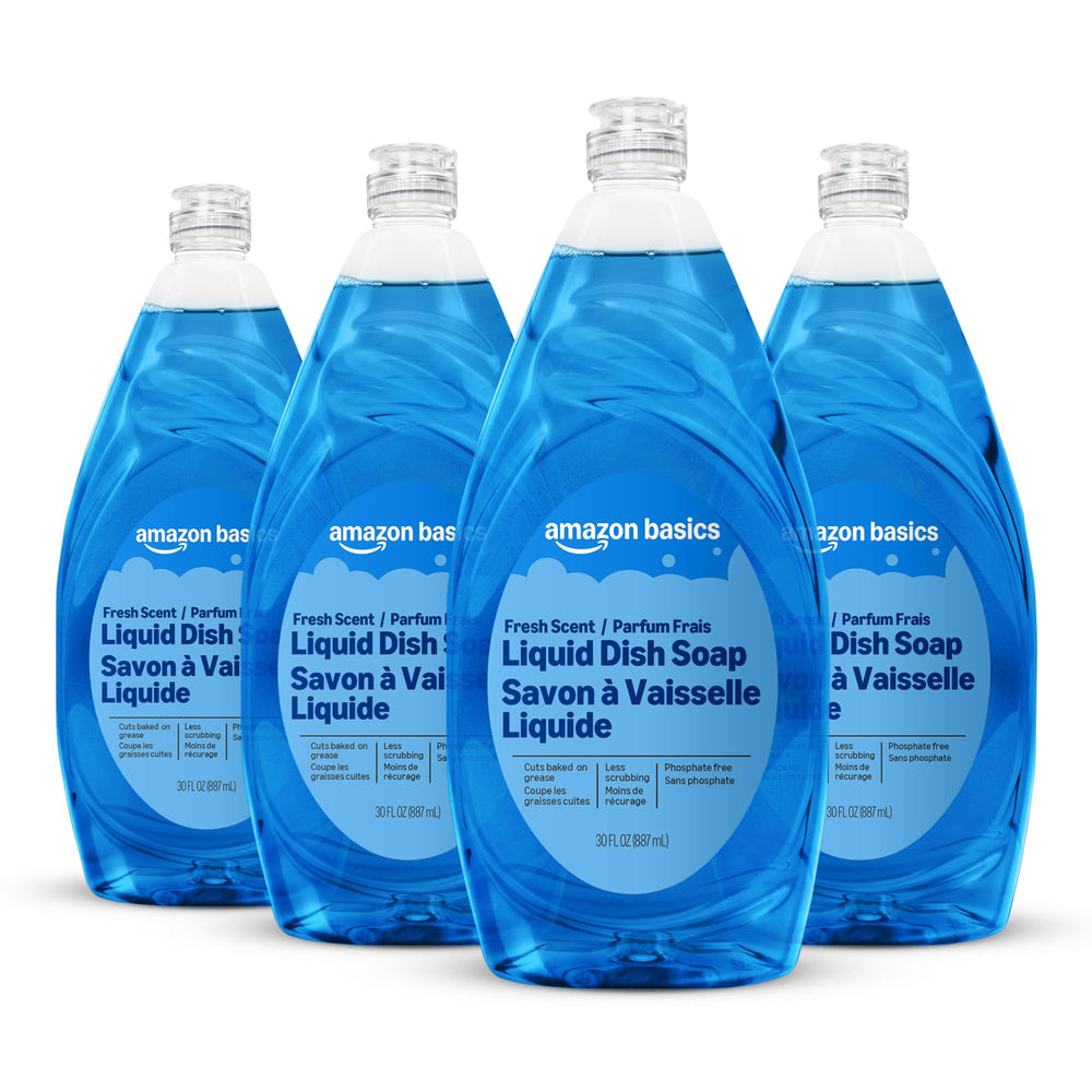 Amazon Basics dish soap grease-cutting action for tough cookware.
