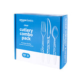 Amazon Basics disposable clear cutlery forks, sturdy and convenient for events and on-the-go meals.