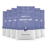 Amazon Basics Epsom Salt Lavender packaging with six resealable bags for convenient storage