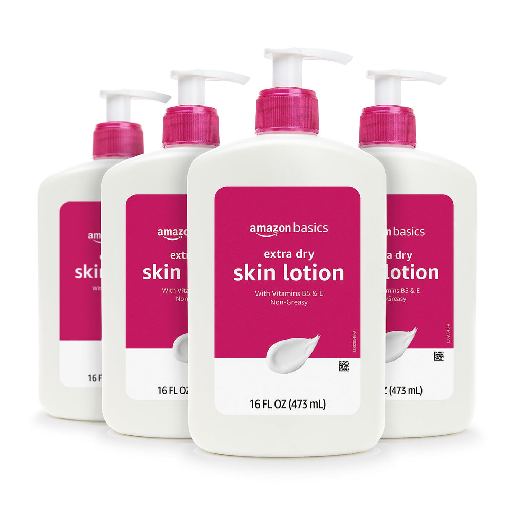 Amazon Basics extra-dry skin lotion bottle with pump for easy, non-greasy moisture
