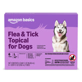 Amazon Basics flea and tick treatment for large dogs in packaging, up to 30 days of protection.