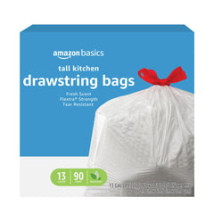 Amazon Basics Flextra tear-resistant 13-gallon bag for daily kitchen use.