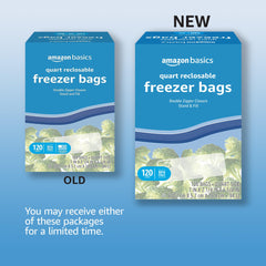 Amazon Basics freezer bags with double zipper closure for secure sealing