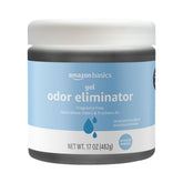 Amazon Basics Gel Odor Eliminator activated charcoal in a 17oz jar absorbing odors