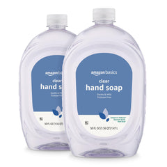 Amazon Basics Gentle & Mild Clear Hand Soap Refill bottle front view showing a gentle cleansing formula
