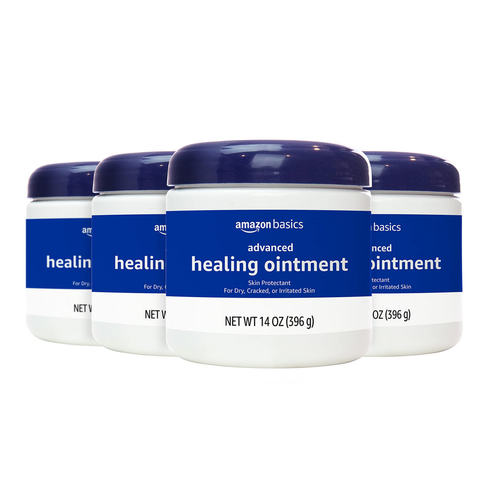Amazon Basics Healing Ointment bottle front, soothing dry skin and lips