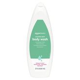 Amazon Basics hypoallergenic body wash bottle in use for gentle cleansing