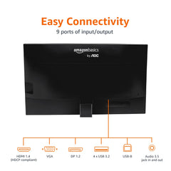 Amazon Basics monitor connectivity with HDMI, DP, and VGA for versatile setup
