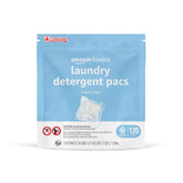Amazon Basics laundry pacs front packaging shows convenient, mess-free dosing.