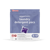 Amazon Basics lavender scent laundry pods packaging shown, ready for fresh loads.