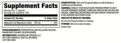 Amazon Basics magnesium oxide capsules nutrition facts label, gluten-free formulation highlighted