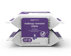 Amazon Basics makeup remover wipes pack front view for gentle cleansing.