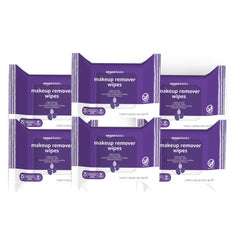 Amazon Basics Makeup Remover Wipes pack front shows six pack convenience