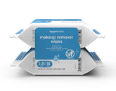 Amazon Basics Makeup Remover Wipes pack with two resealable 25-count packs for gentle cleansing