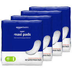 Amazon Basics Maxi Pads thick absorbent core for reliable protection.