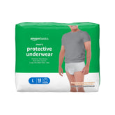 Amazon Basics maximum absorbency men's underwear in packaging front view showing protection