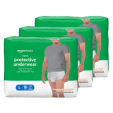 Amazon Basics maximum absorbency men's underwear packaging demonstrates reliable protection for daily use