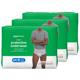 Amazon Basics men's incontinence underwear packaging shown for discreet daily protection.