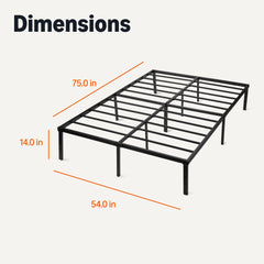 Amazon Basics metal bed frame full front view highlighting robust structure and stability.