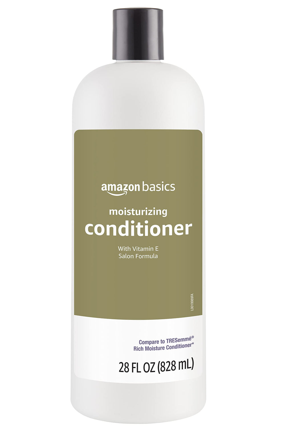 Amazon Basics Moisture Rich Conditioner bottle front highlighting nourishing formula for dry hair.