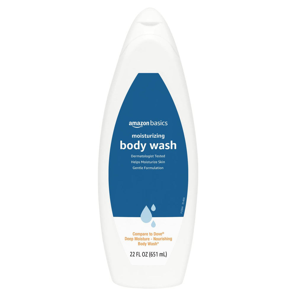 Amazon Basics Moisturizing Body Wash bottle offers gentle daily cleansing and hydration.