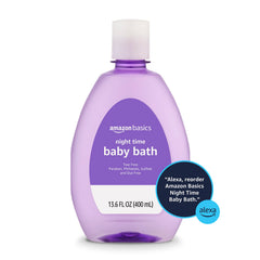 Amazon Basics Nighttime Bath in use: baby enjoys warm bath with soothing aroma.