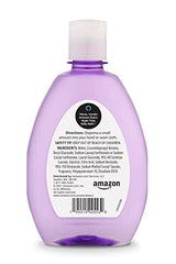 Amazon Basics Nighttime Bath label close-up reveals hypoallergenic, free-from ingredients.