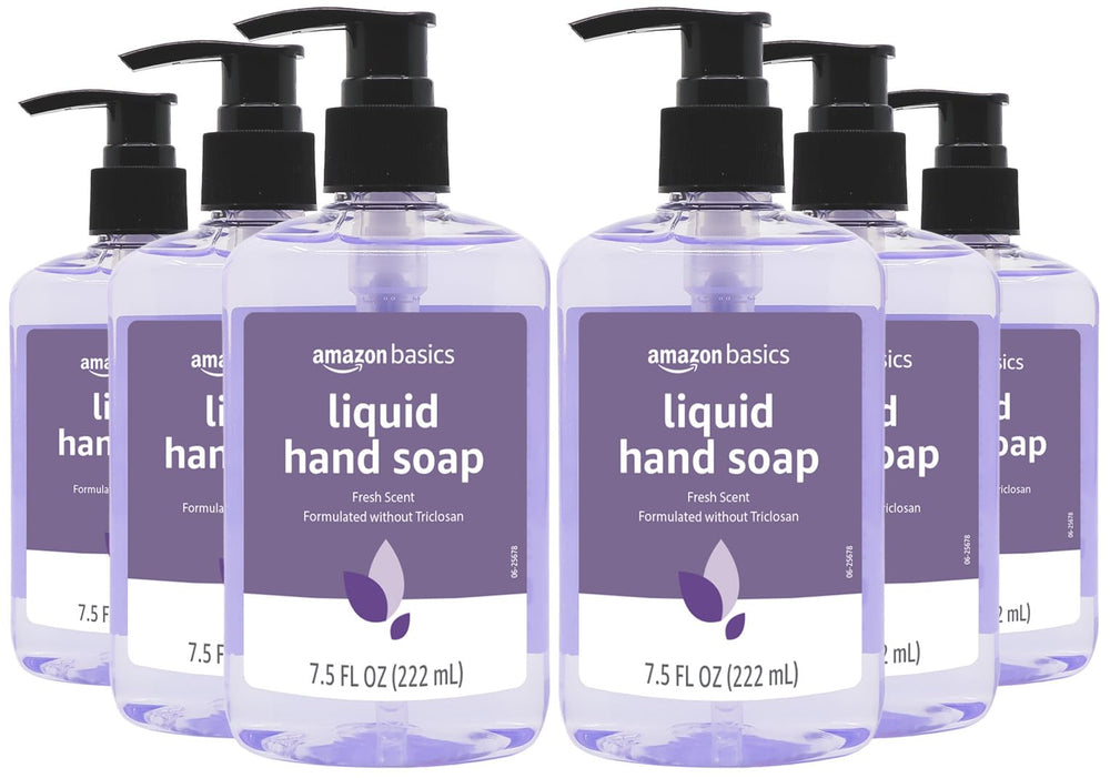 Amazon Basics Original Fresh Hand Soap bottle front view shows clean lather ready for use