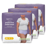 Amazon Basics postpartum underwear packaging in lavender color for discreet protection.