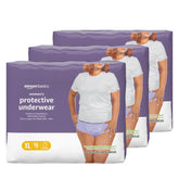 Amazon Basics postpartum underwear XL packaging highlights three-pack convenience and size for everyday wear.