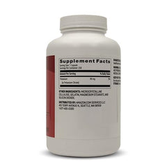 Amazon Basics Potassium heart health caplets label close-up highlighting gluten-free formulation.