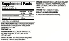 Pack shot of Amazon Basics CoQ10 softgels showing gluten-free option